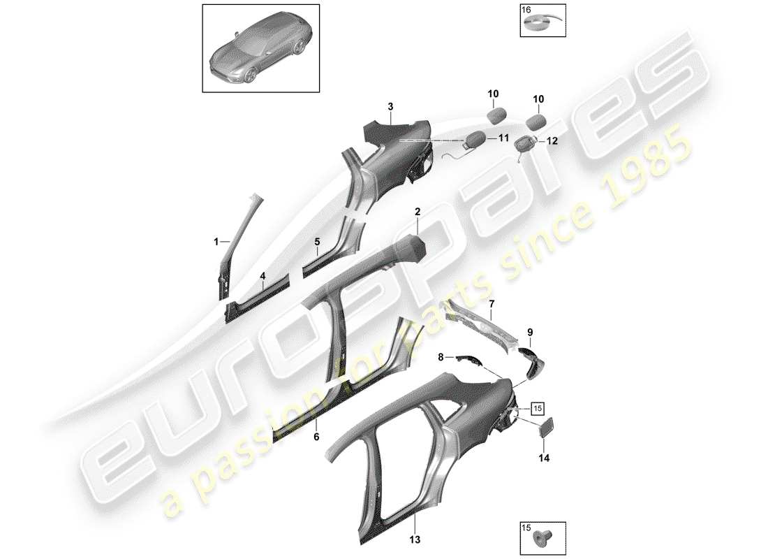 porsche 2020 (panamera 971-1) diagrama de piezas del panel lateral