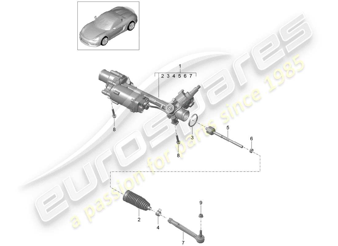 porsche 2016 (981 boxster spyder) aparato de gobierno diagrama de piezas