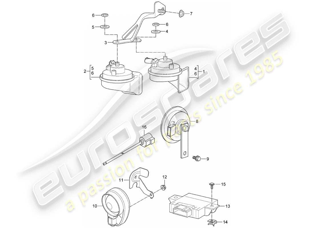 porsche 2009 997-2 turbo / gt2 cuerno de fanfarria diagrama de piezas