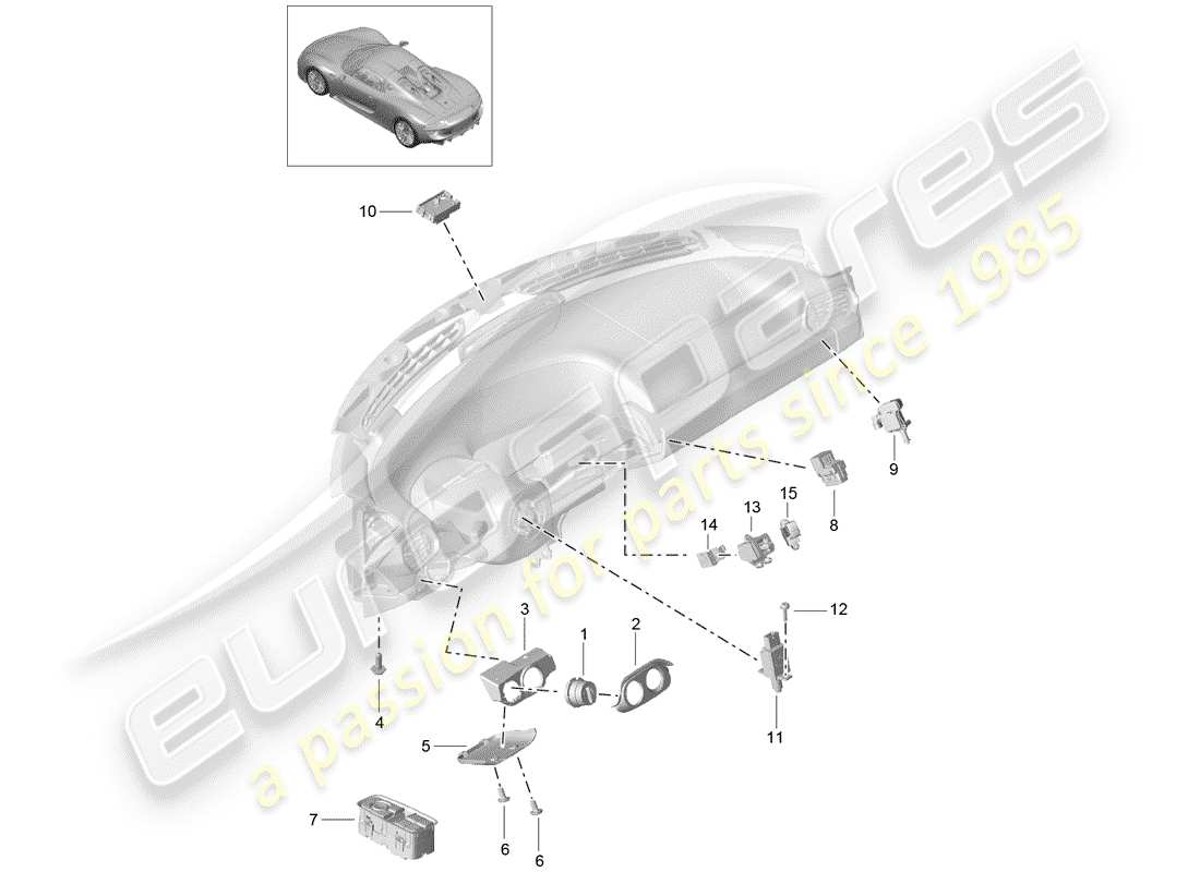 porsche 918 spyder (2015) diagrama de piezas del interruptor