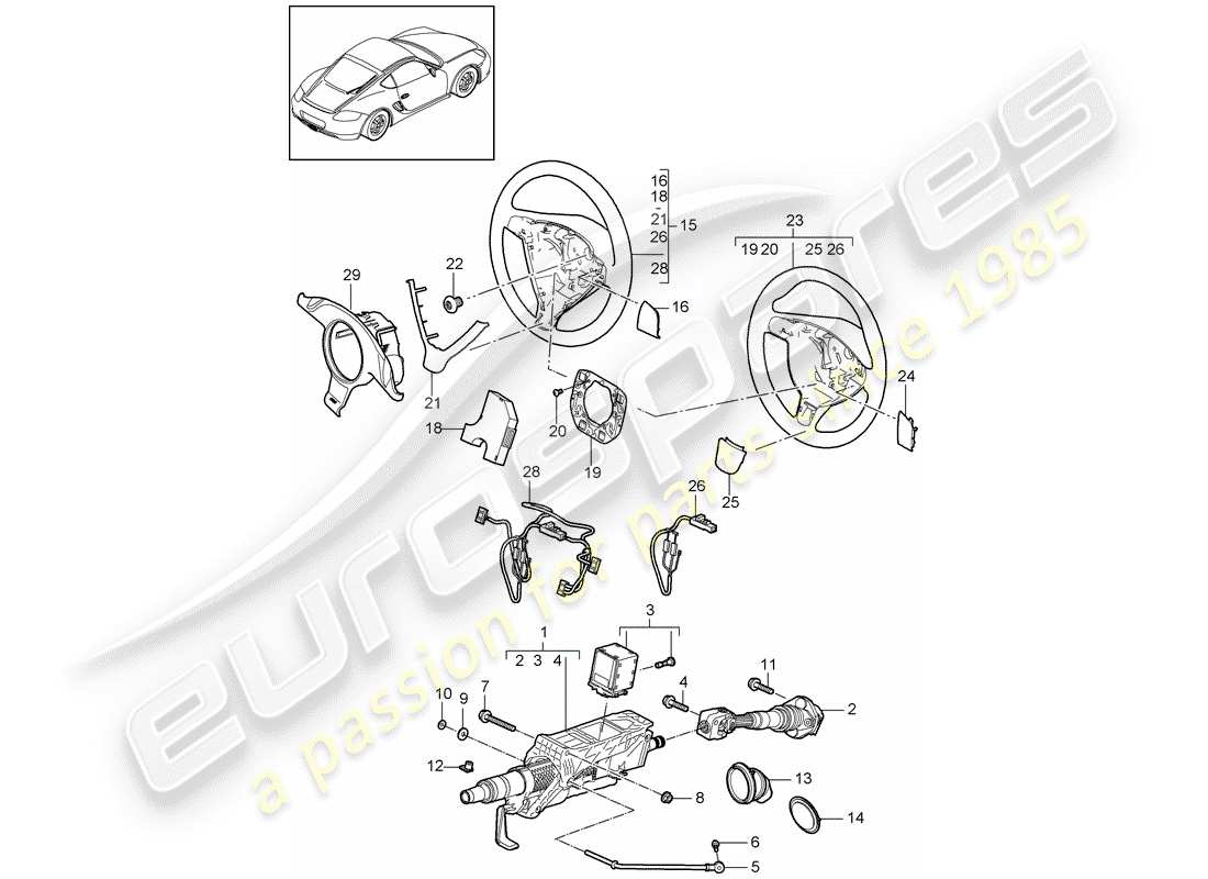 porsche 2012 (987 cayman) diagrama de piezas del tubo protector de dirección