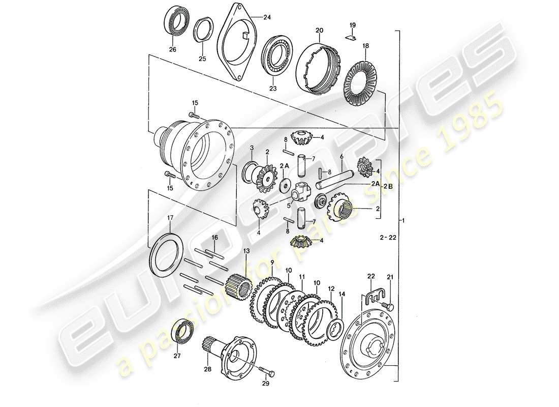 porsche 1988 (959) diferencial - eje trasero diagrama de piezas
