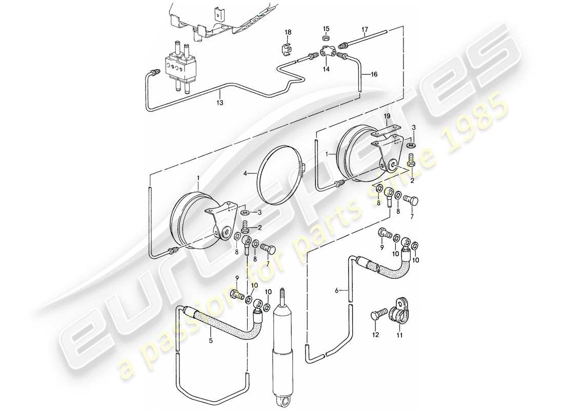 porsche 1988 (959) sistema autonivelante - líneas diagrama de piezas