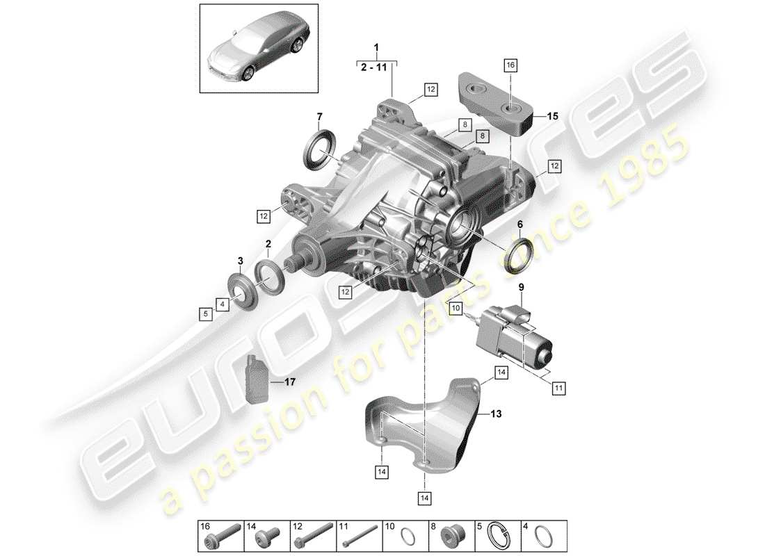 porsche 2017 (panamera 971-1) diferencial del eje trasero diagrama de piezas