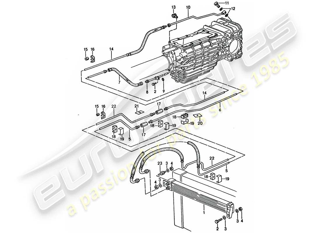 porsche 1995 (928) caja de cambios manual - refrigeración de aceite - conductos diagrama de piezas