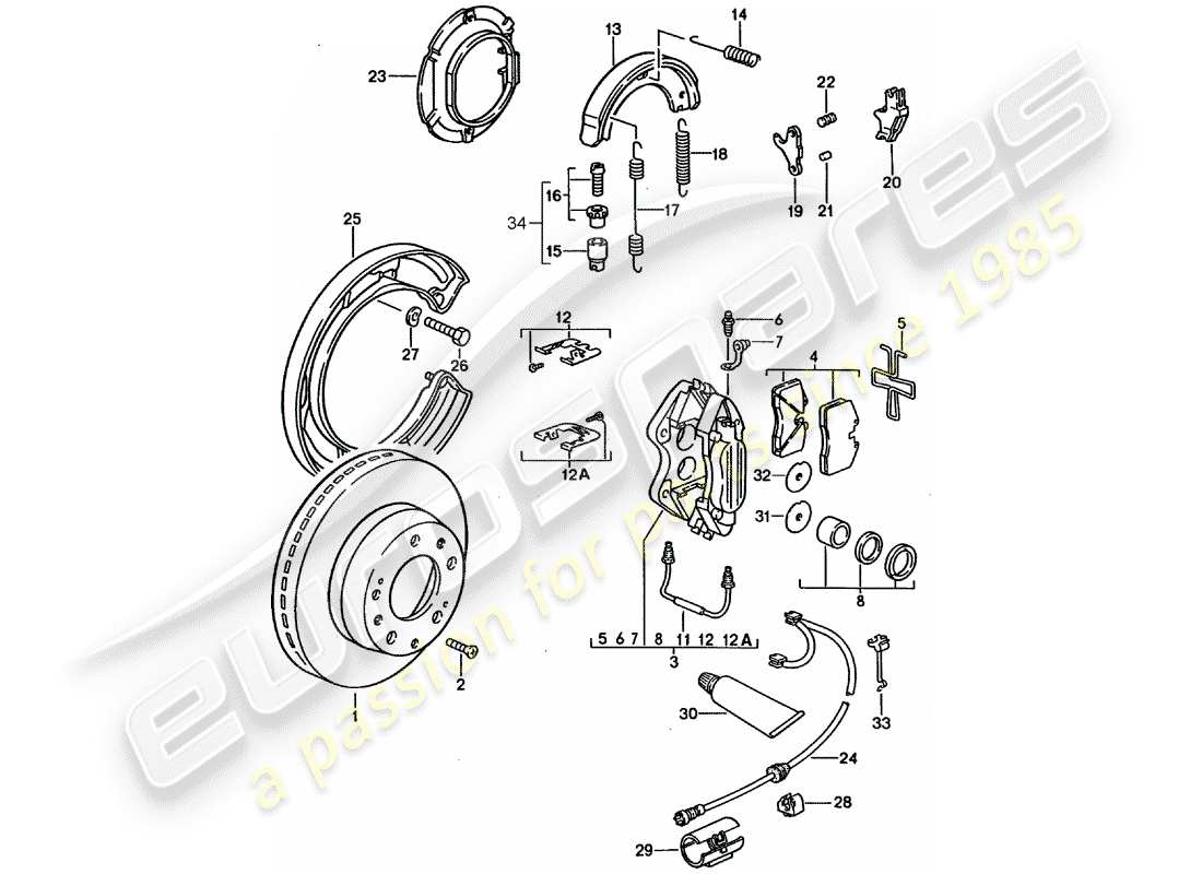 porsche 1995 (928) frenos de disco diagrama de piezas
