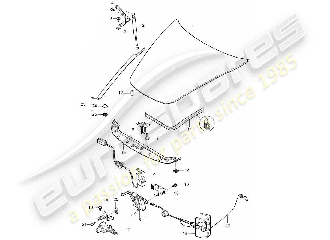 porsche 2009 997-2 turbo / gt2 diagrama de piezas de la cubierta