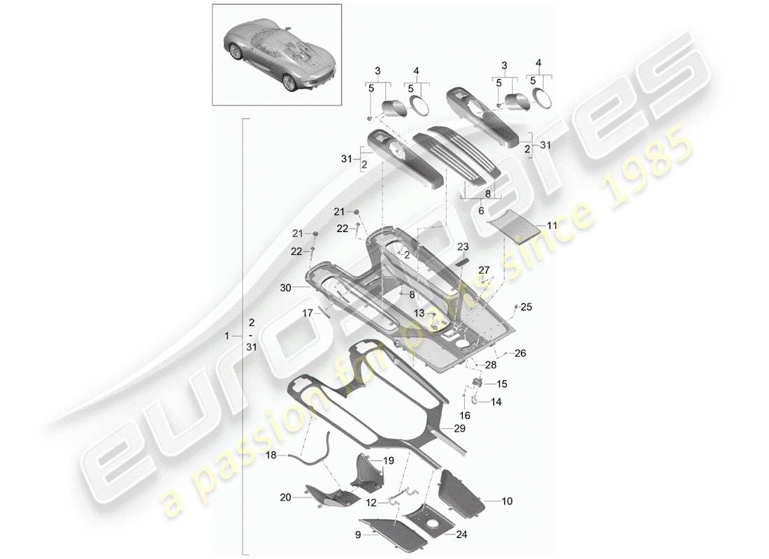 porsche 2015 (918 spyder) cubrir diagrama de piezas