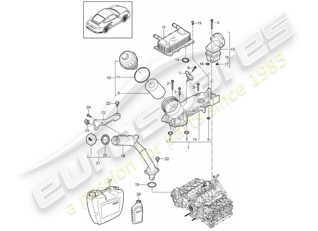 porsche 2013 (997-2 turbo / gt2 rs) lubricación del motor diagrama de piezas
