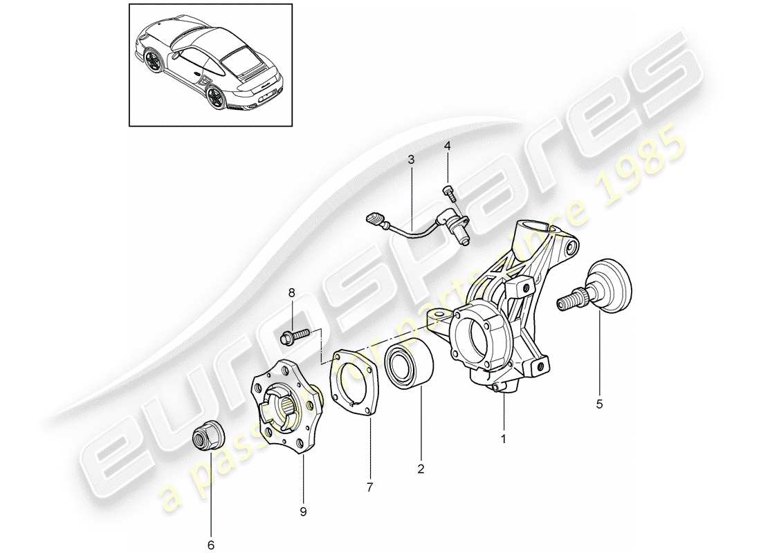 porsche 2013 (997-2 turbo / gt2 rs) diagrama de piezas del portador de ruedas