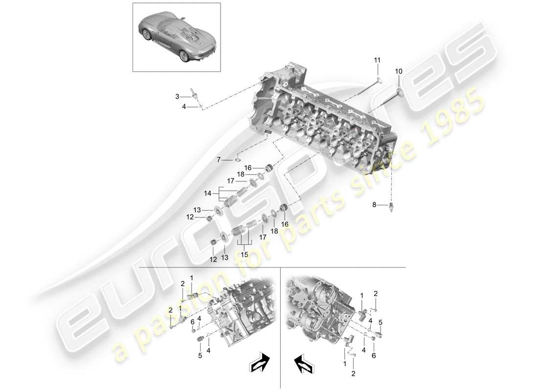 porsche 2015 (918 spyder) cabeza de cilindro diagrama de piezas