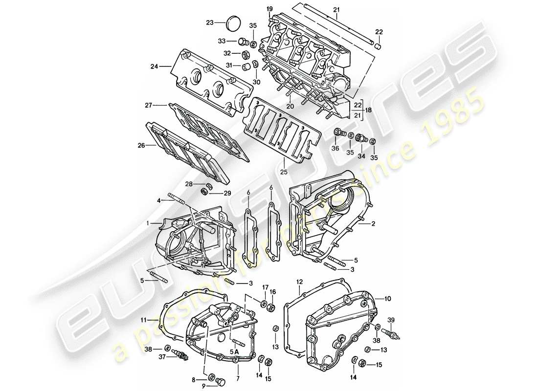 porsche 1984 (911) carcasa del árbol de levas - caja de cadena diagrama de piezas