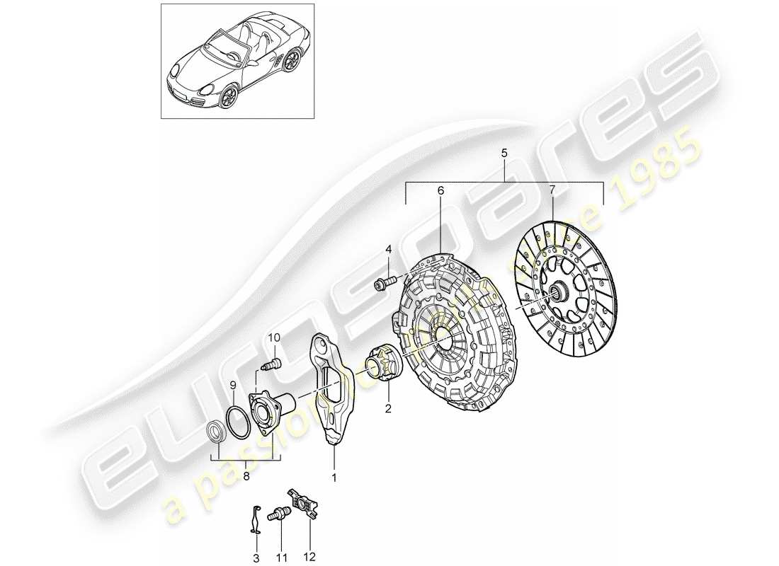 porsche 2008 (987 boxster) diagrama de piezas del embrague