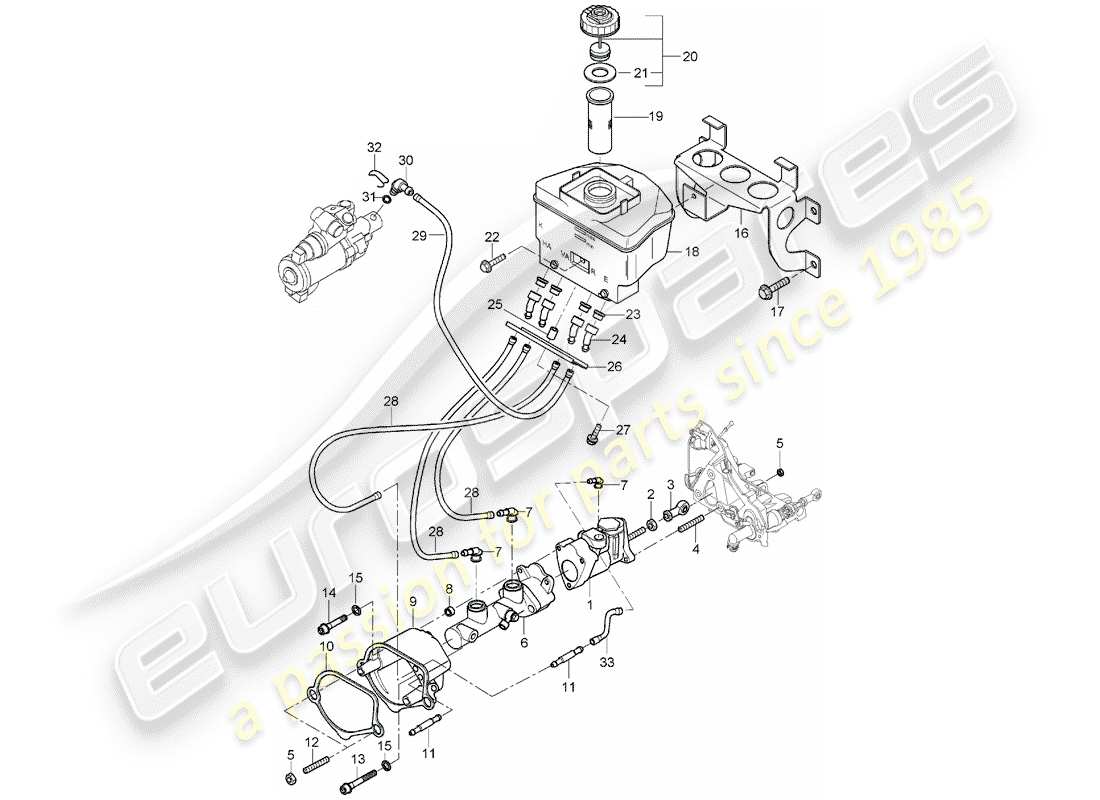 porsche 2004 (carrera gt) cilindro maestro de freno - refuerzo de freno - depósito para - líquido de frenos diagrama de piezas