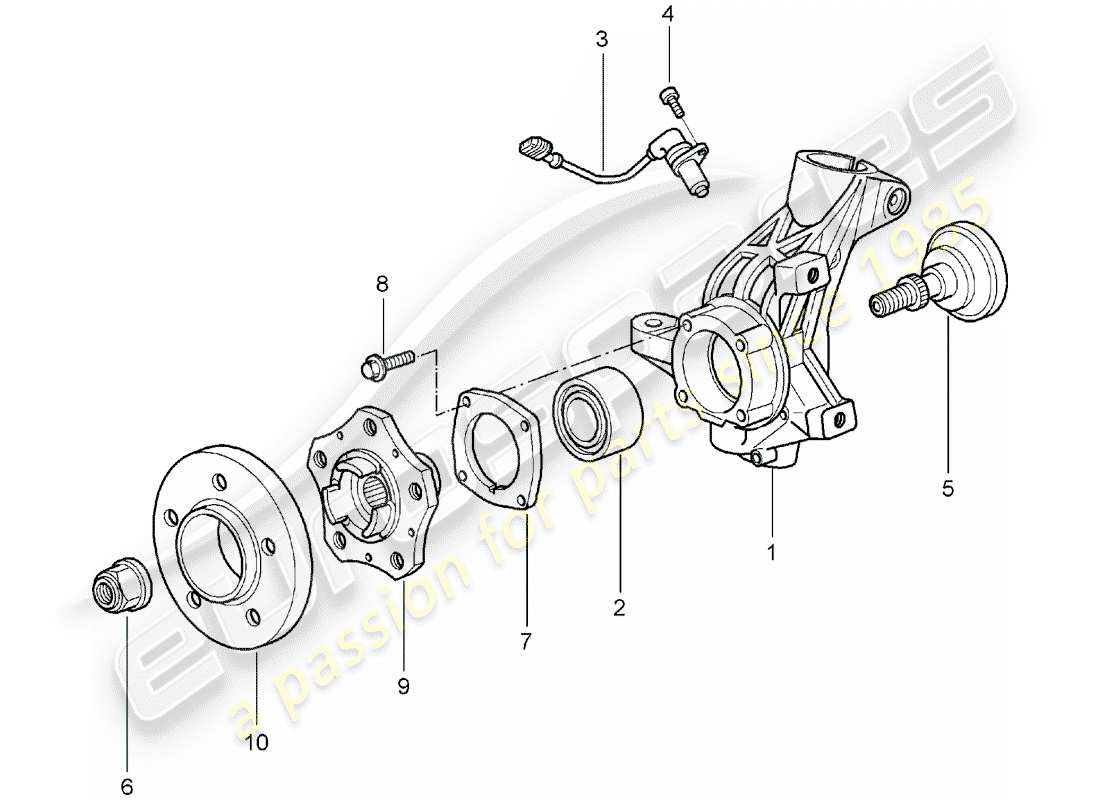 porsche 997 (2005) diagrama de piezas del portador de ruedas