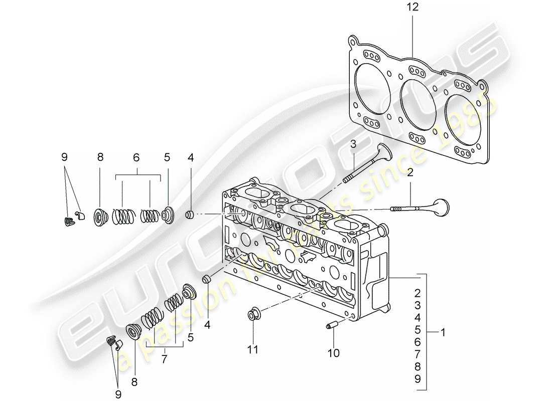 porsche 2009 997-2 turbo / gt2 cabeza de cilindro diagrama de piezas