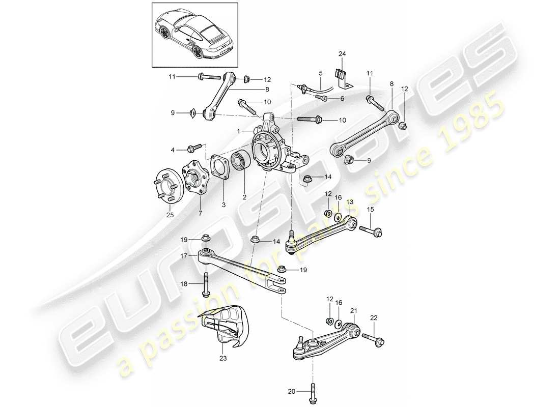 porsche 2007 (997-1 turbo / gt2) eje posterior diagrama de piezas