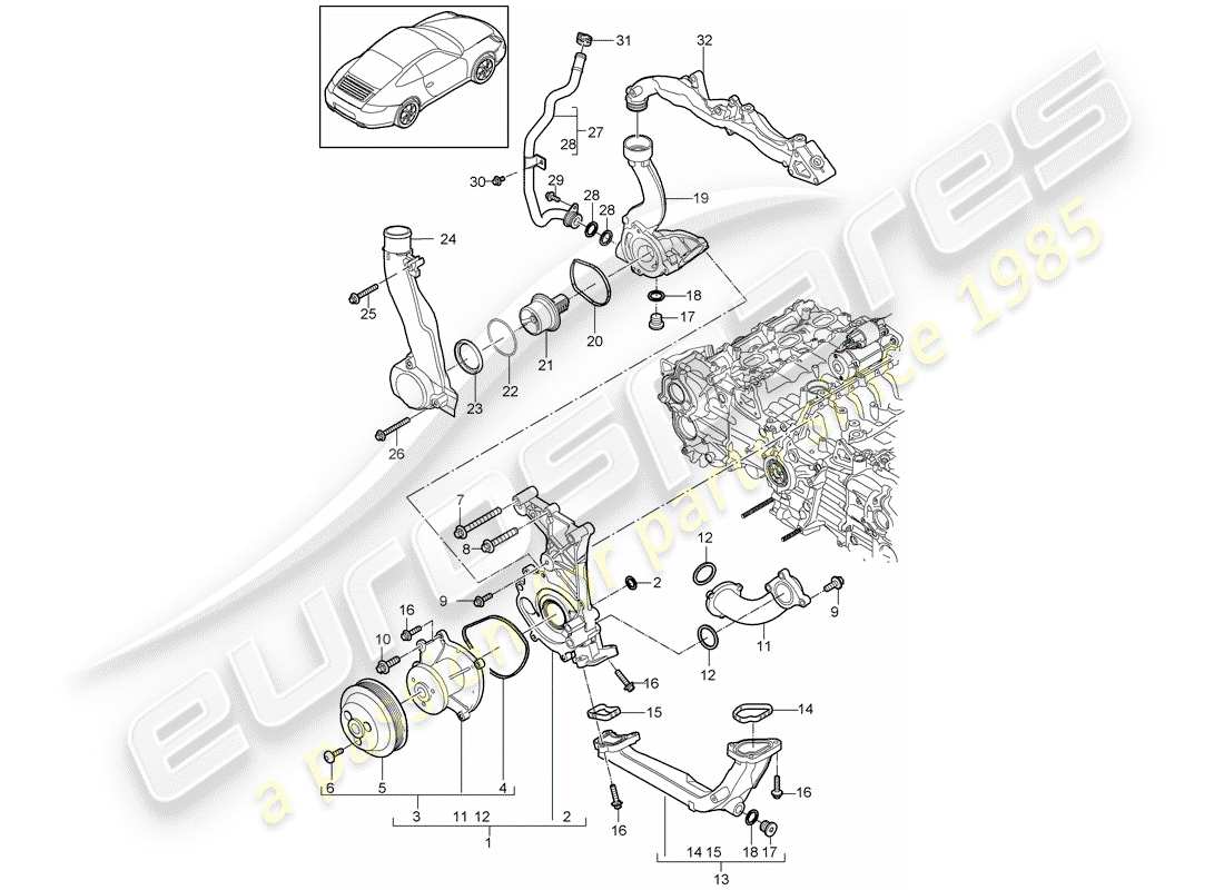 porsche 2009 (997-2) bomba de agua diagrama de piezas