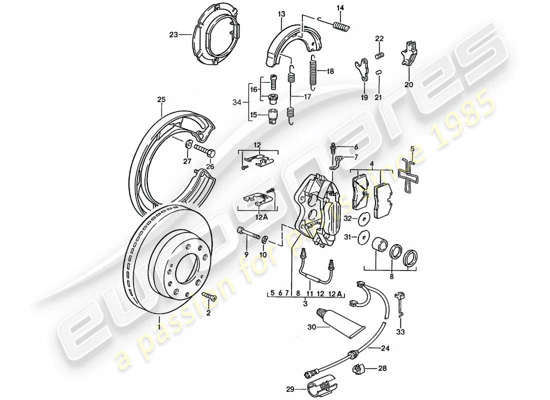porsche 1990 (928) frenos de disco - ver información técnica - gr.4 nr. 1/89 diagrama de piezas