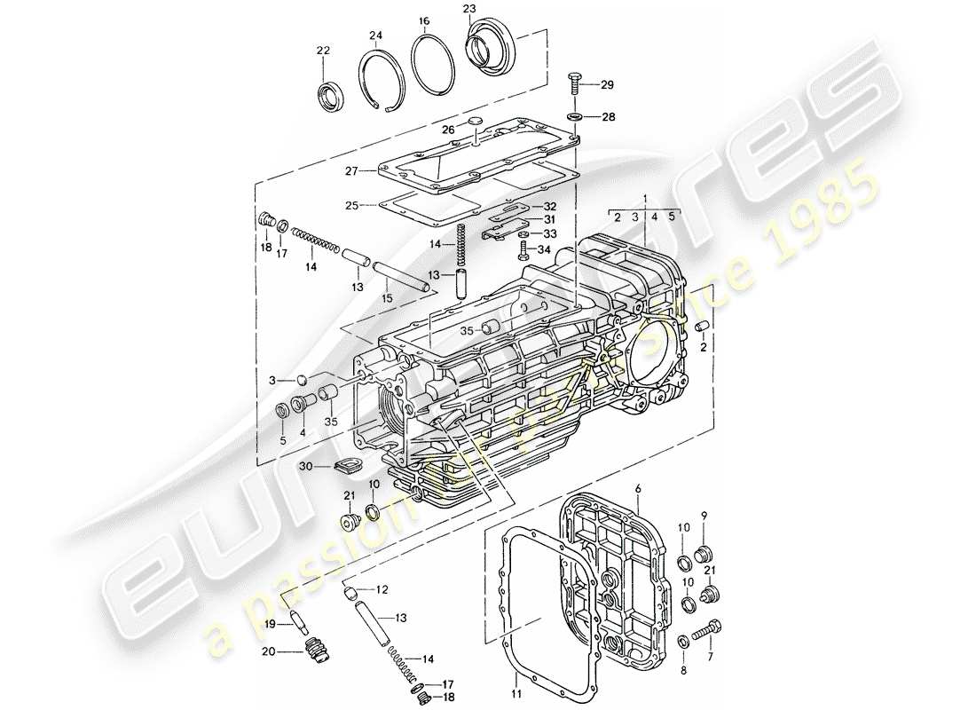 porsche 1994 (928) caja de cambios manual - transmisión de repuesto - caja de transmisión diagrama de piezas