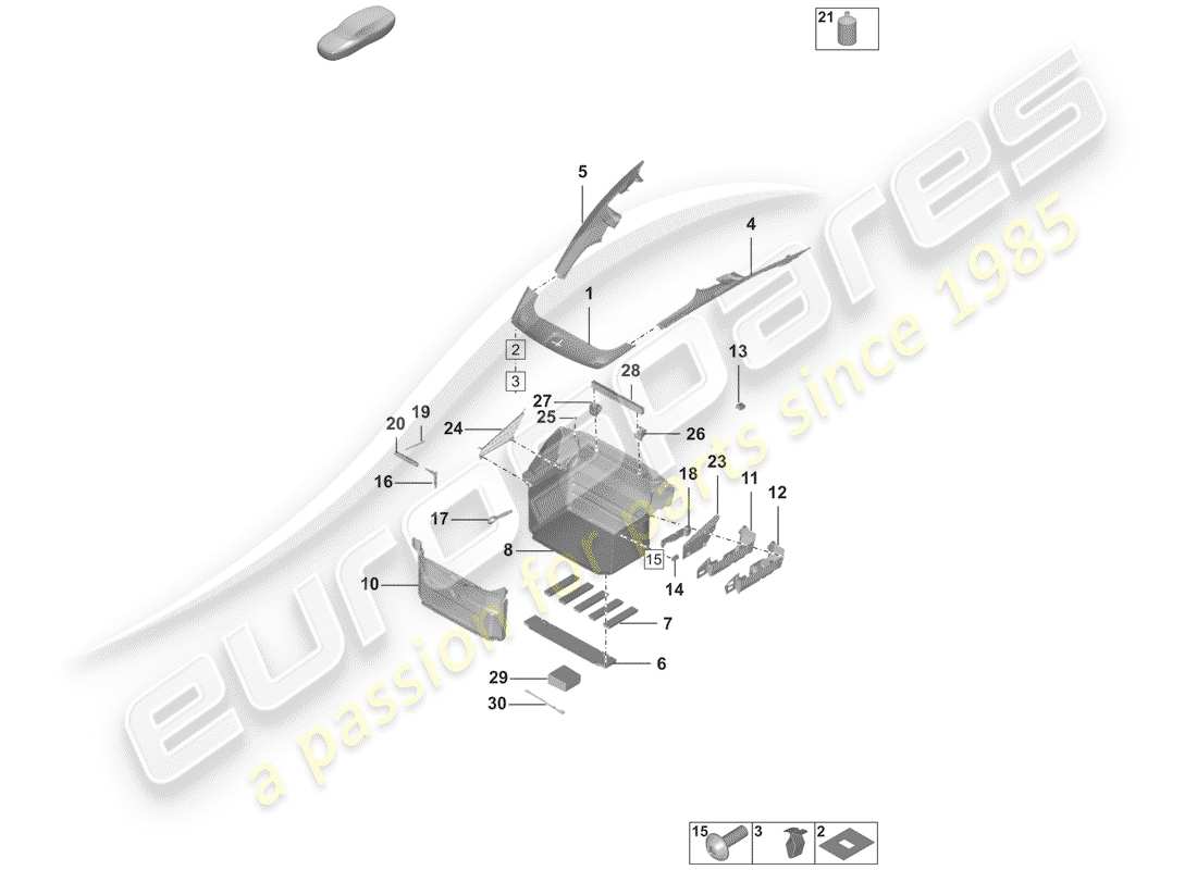 porsche 2020 (992-1) forro de bota diagrama de piezas