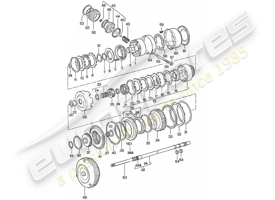 porsche 1976 (924) mecanismo de cambio - transmisión automática diagrama de piezas