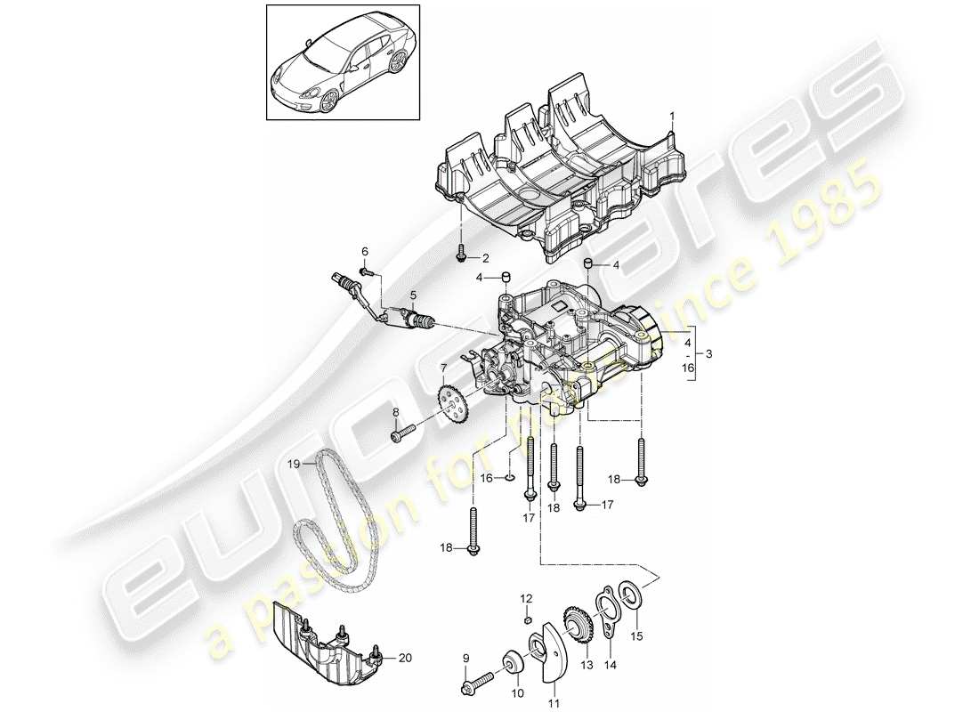 porsche 2014 (panamera 970) diagrama de piezas de la placa deflectora de aceite