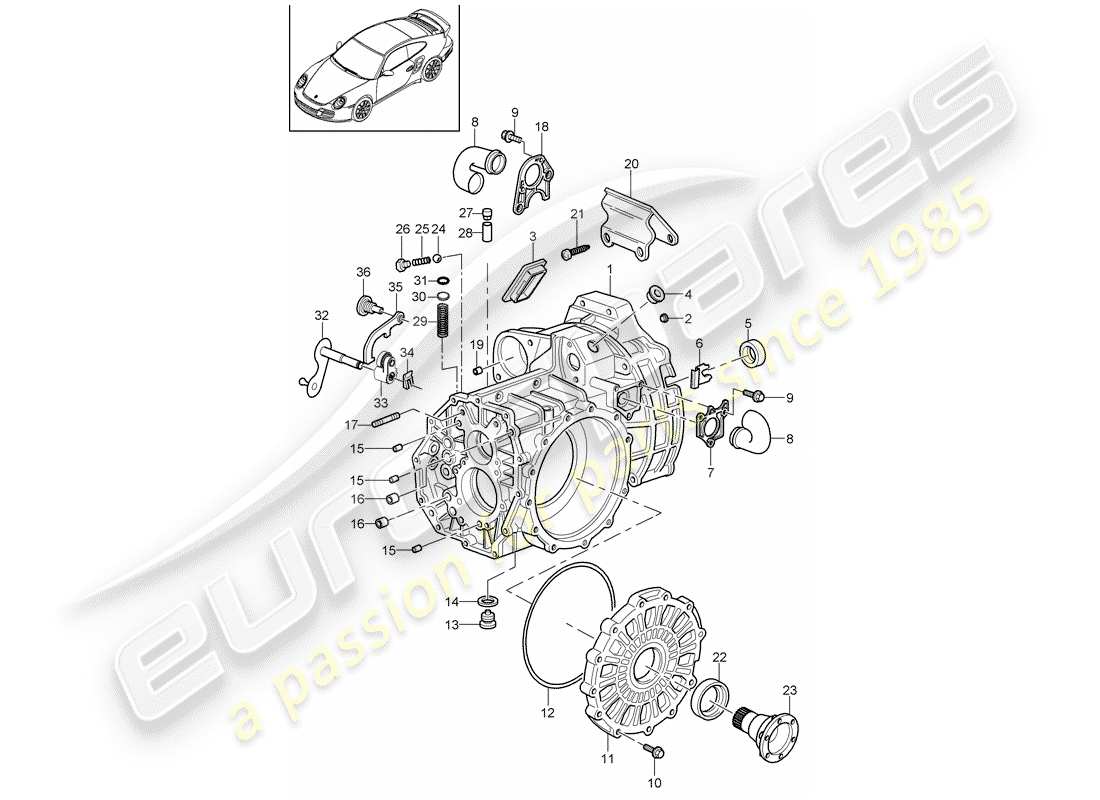 porsche 2011 (997-2 turbo / gt2 rs) caja de transmisión diagrama de piezas