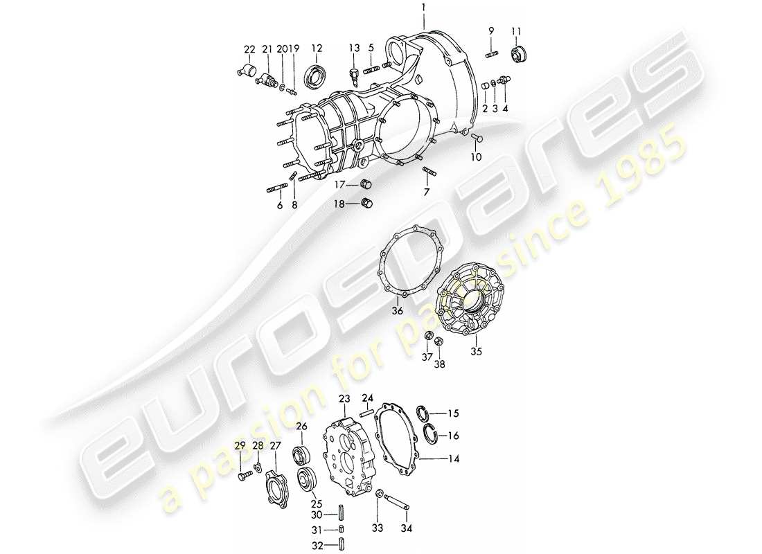 porsche 1966 (911/912) transmisión de repuesto - caja de la transmisión - fundición enfriada diagrama de piezas
