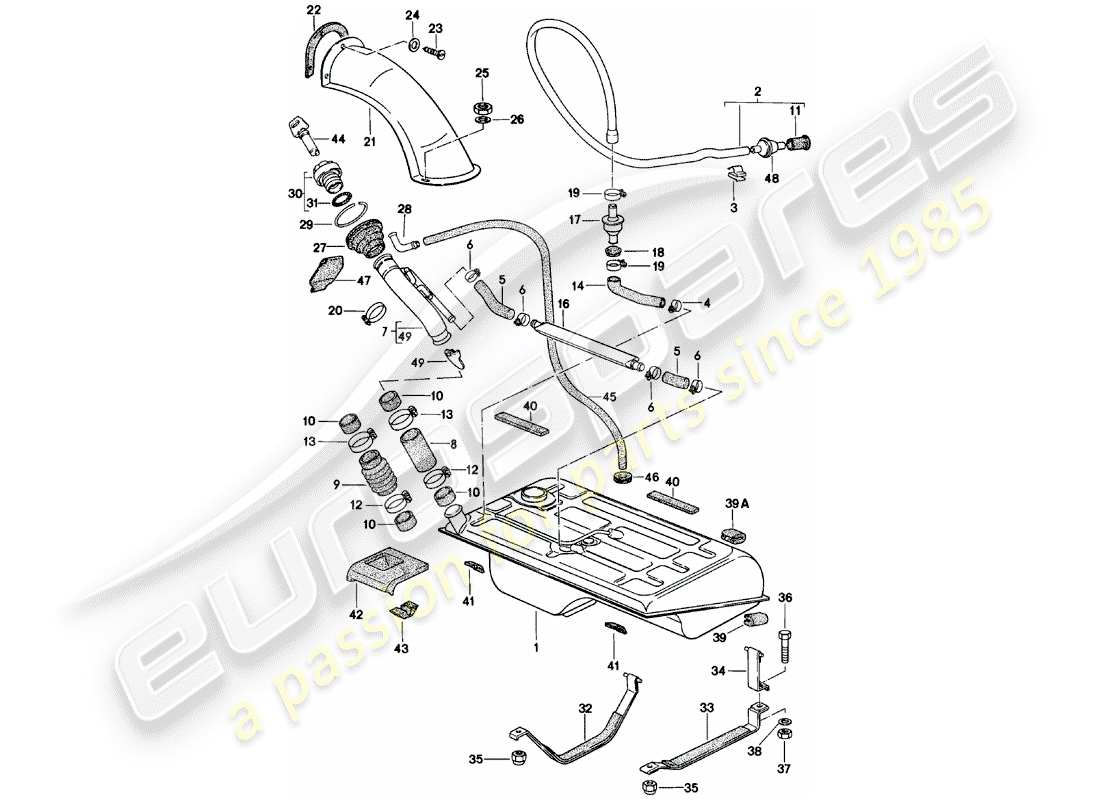 porsche 1985 (924) depósito de combustible diagrama de piezas