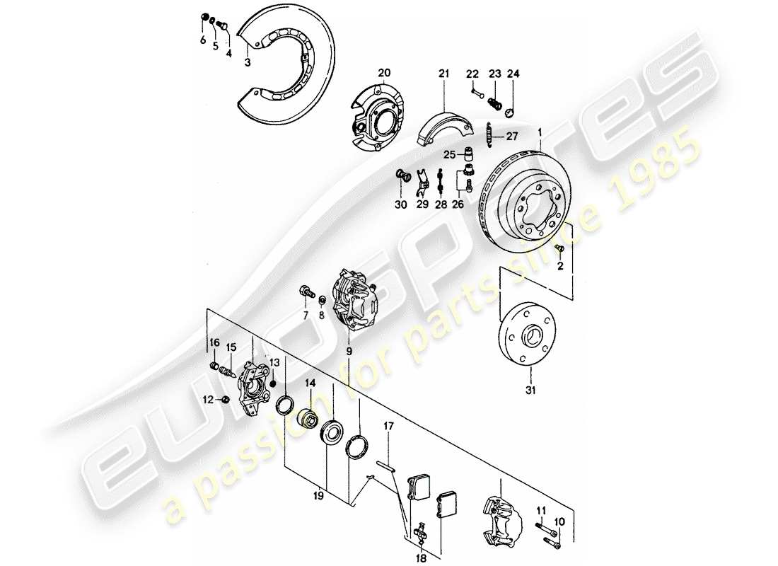 porsche 1975 (911 turbo) frenos de disco - freno de mano diagrama de piezas