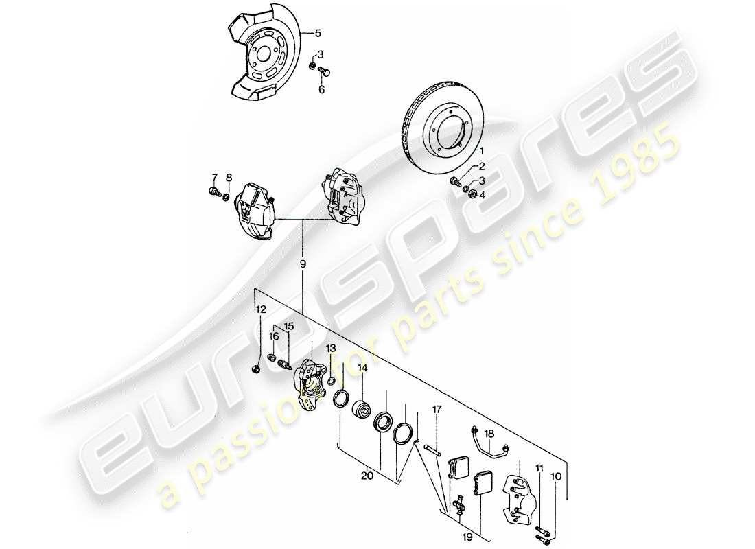 porsche 1976 (911 turbo) frenos de disco diagrama de piezas