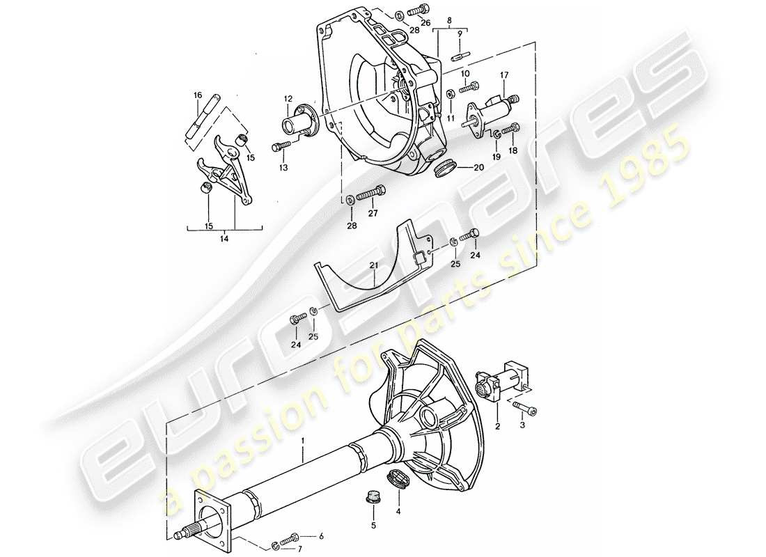 porsche 1986 (944) tubo central - caja de cambios manual diagrama de piezas
