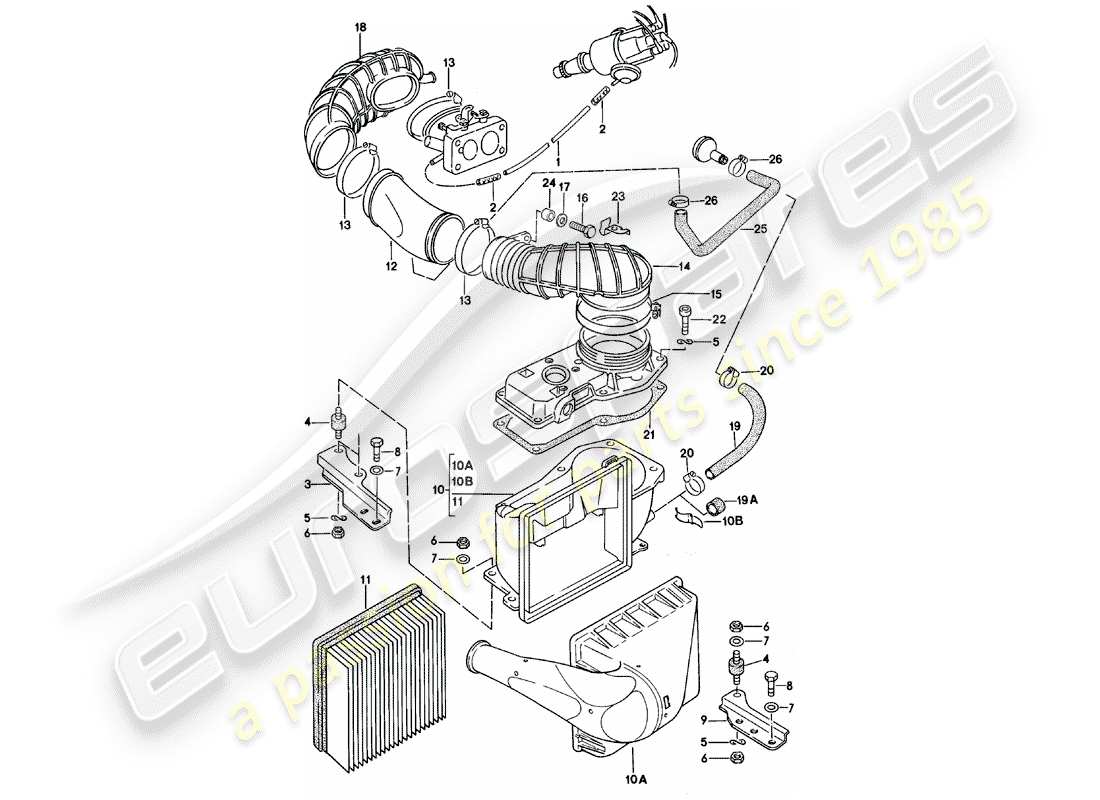porsche 1981 (924) sistema de limpieza de aire diagrama de piezas