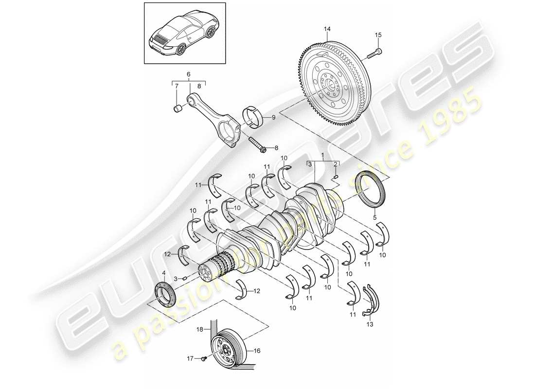 porsche 2009 (997-2) cigüeñal diagrama de piezas