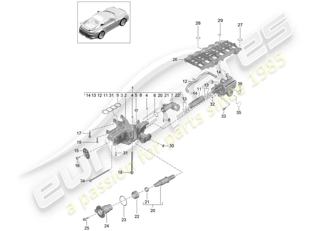 porsche 2016 (991-1 r/gt3/rs) diagrama de piezas de la bomba de aceite