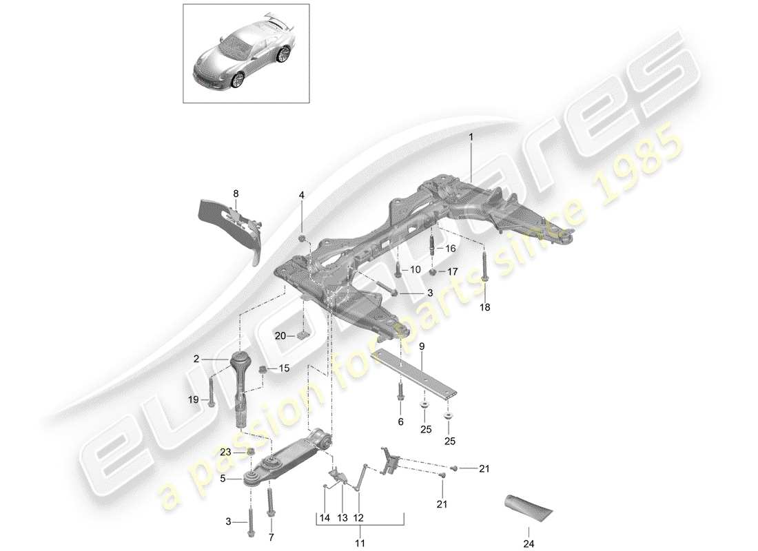 porsche 2016 (991-1 r/gt3/rs) diagrama de piezas del travesaño