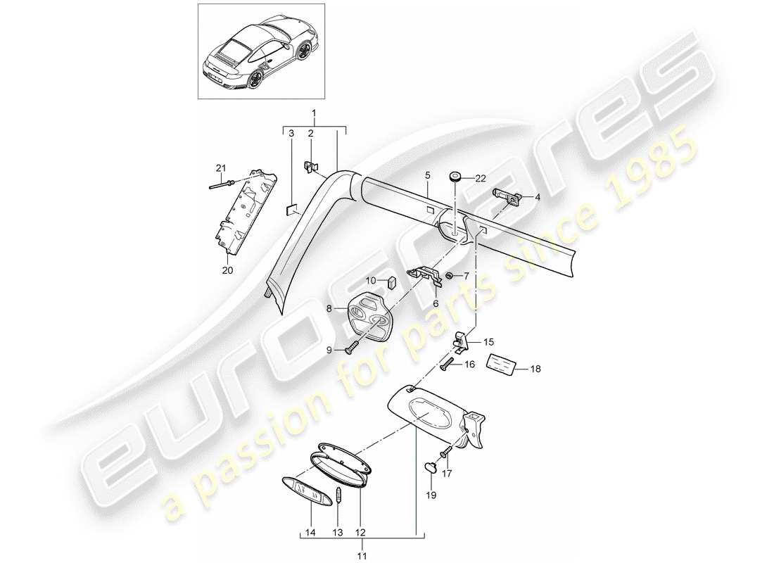 porsche 2013 (997-2 turbo / gt2 rs) diagrama de piezas del pilar a