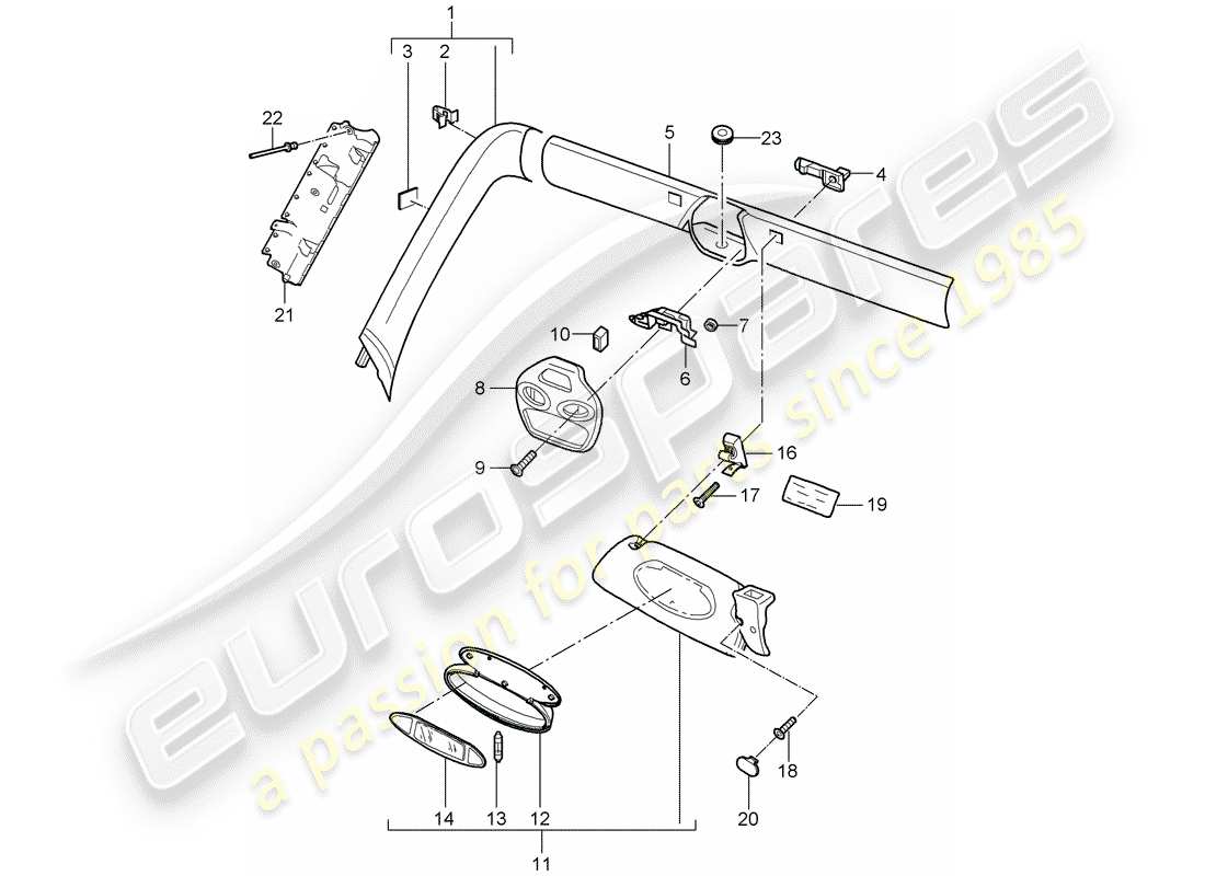 porsche 2005 (997-1) diagrama de piezas del pilar a