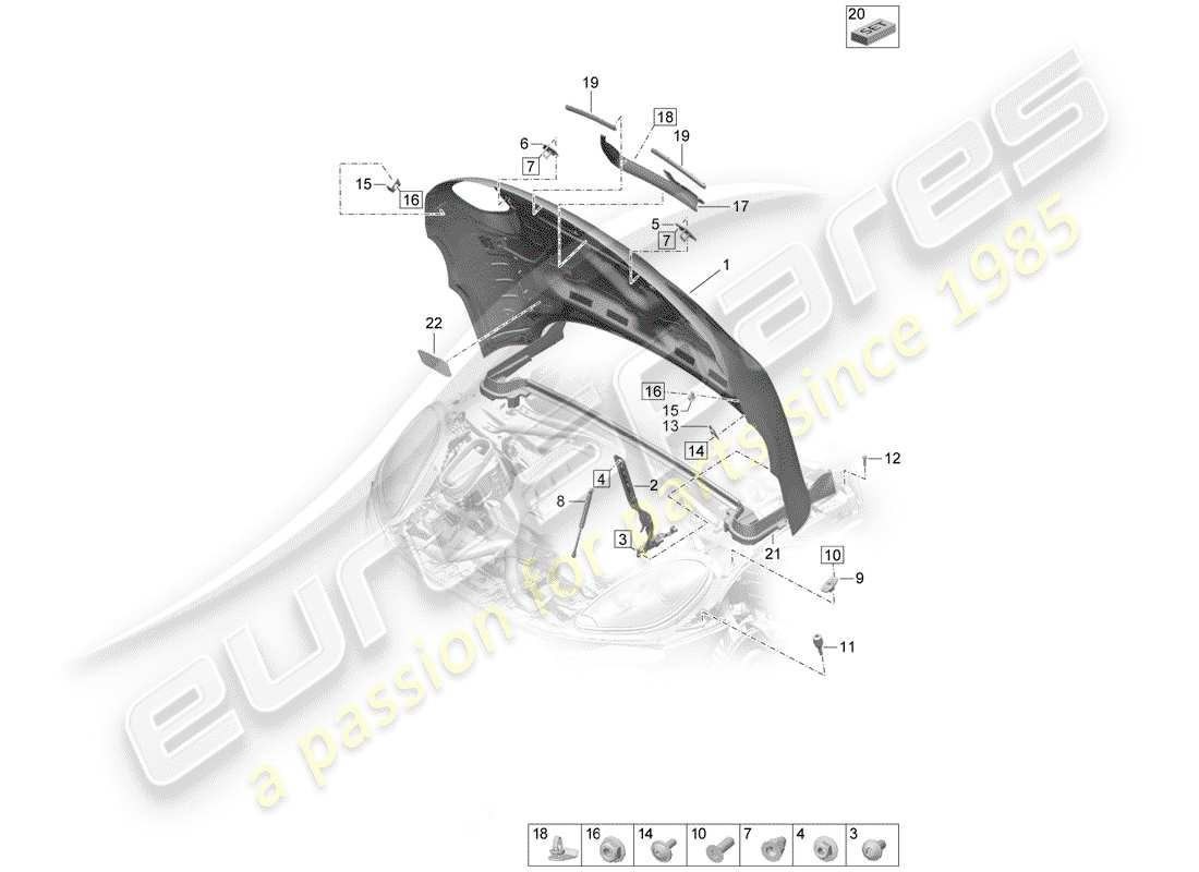 porsche 2019 (macan) capucha diagrama de piezas