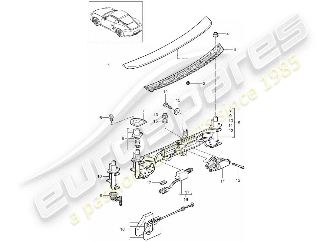 porsche 2012 (987 cayman) diagrama de piezas del spoiler trasero
