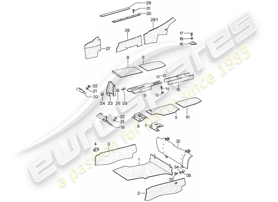 porsche 1974 (911) recubrimiento diagrama de piezas