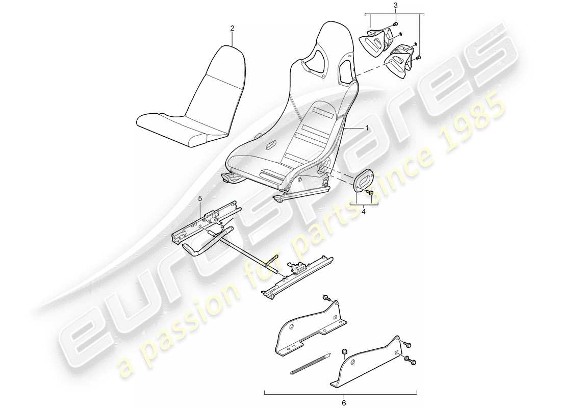 porsche 2008 (997-1 gt3) asiento diagrama de piezas