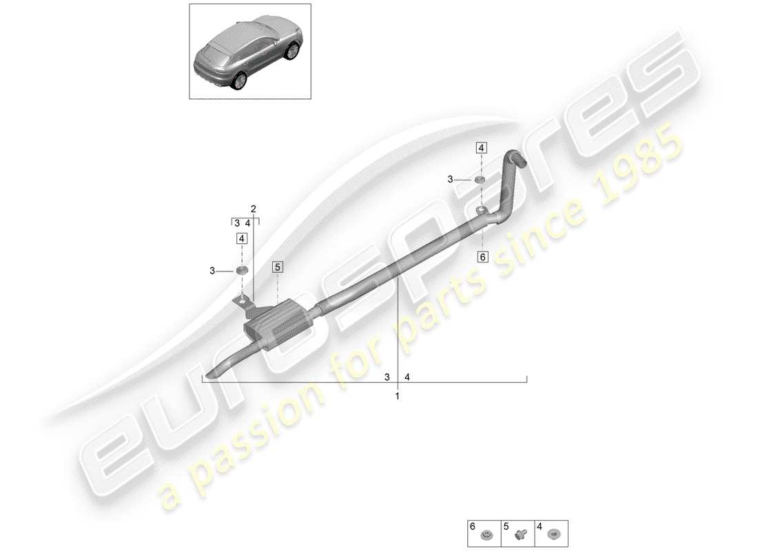 porsche 2019 (macan) diagrama de piezas del sistema de escape