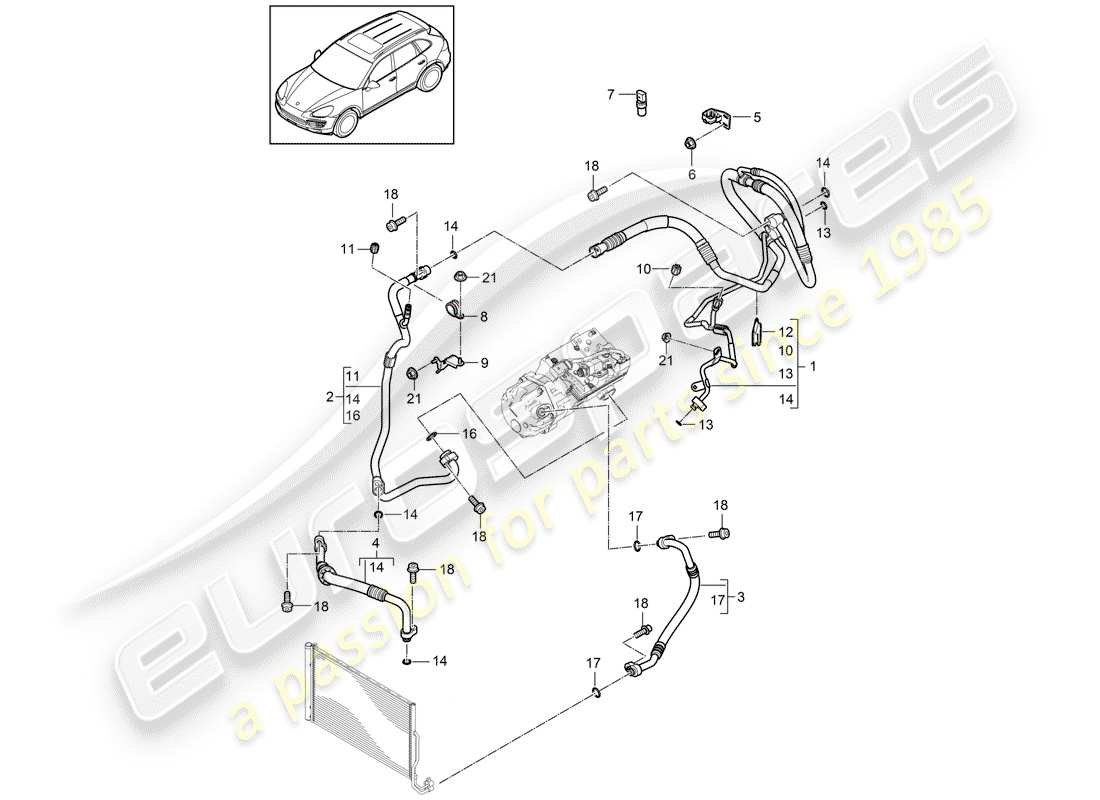 porsche 2014 (cayenne e2 92a) circuito refrigerante diagrama de piezas