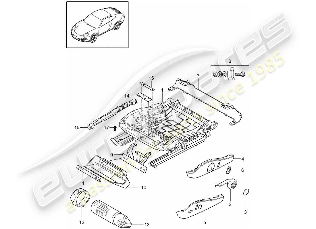 porsche 2010 (997-2) diagrama de piezas del marco del asiento