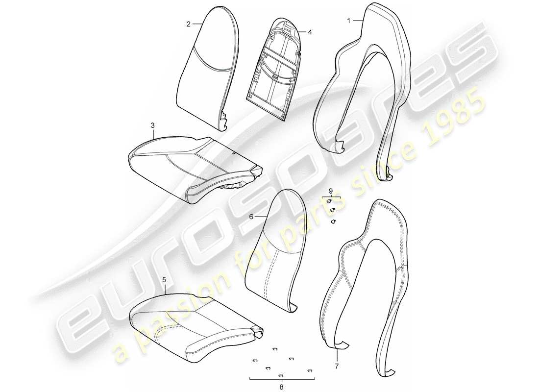 porsche 2008 (997-1 turbo / gt2) parte de espuma diagrama de piezas