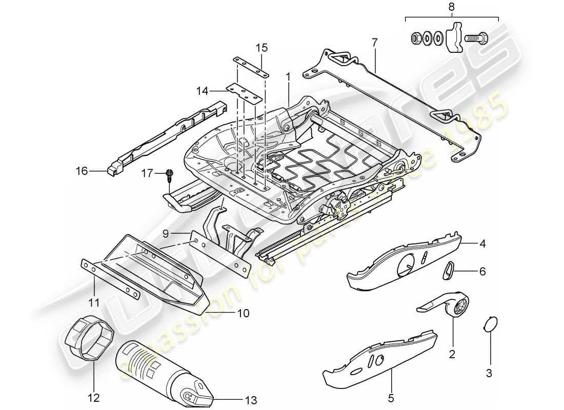 porsche 2011 (997-2 gt3) estructura del asiento diagrama de piezas