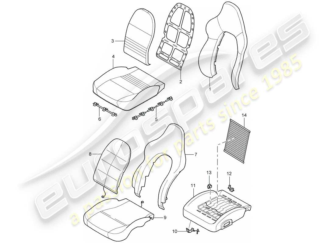 porsche 2002 (996 gt3) cubierta - parte de espuma - asiento deportivo diagrama de piezas