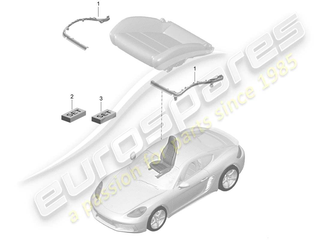 porsche 2017 (718 cayman) acolchado para asiento diagrama de piezas